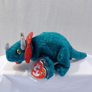 Ty Beanie Baby Hornsly Triceratops, 2000 Beanie Babies Collection, blue green
