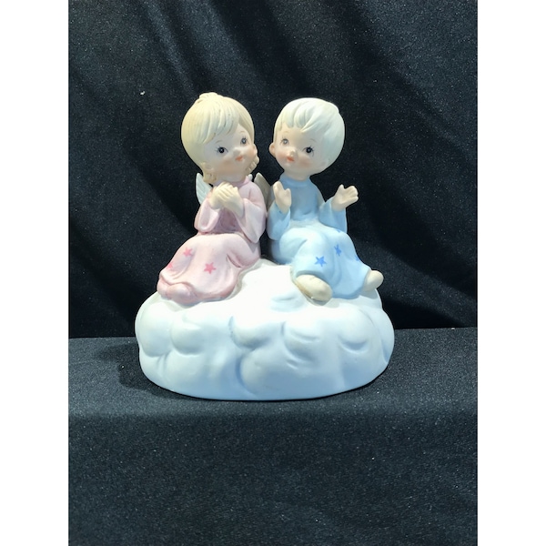 Lefton China The Christopher Collection music box, angels on a cloud, 1982 music box