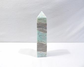 Caribbean Calcite Obelisk, 6.5 in length 1.5 in width, Blue Aragonite tower
