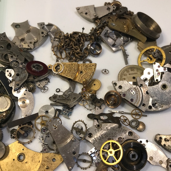 Large craft lot watch bits, cogs, gears, wheels and more, micro small watch pieces, crafting, jewelry making