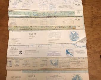 Vintage flight chart, USAF Jet Navigation Chart, 1959 1970s era map charts for pilots, Gulf of Mexico, South America, Bermuda Triangle