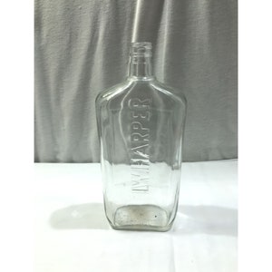 Vintage I.W. Harper bottle, clear glass 1950s era liquor bottle