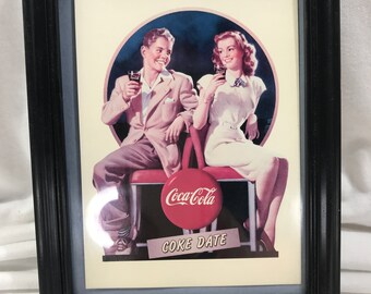 Gerahmte Coca-Cola-Sammelkarte oder Postkarte, Coke Date, 1994, gerahmte, mattierte Fotokarten-Erinnerungsstücke