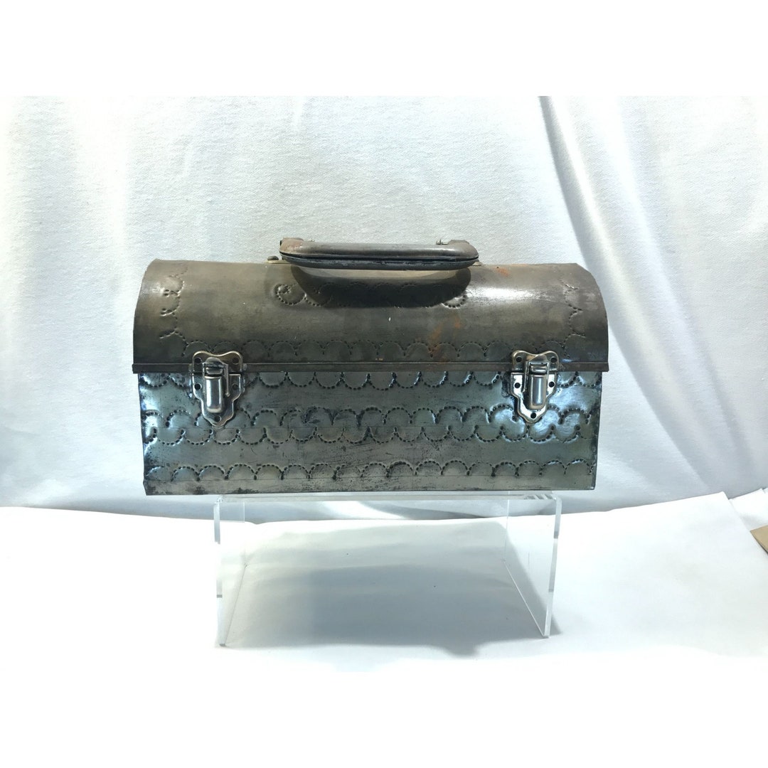 Vintage Metal Dome Lunch Box With Handle Stamped Metal Design Etsy