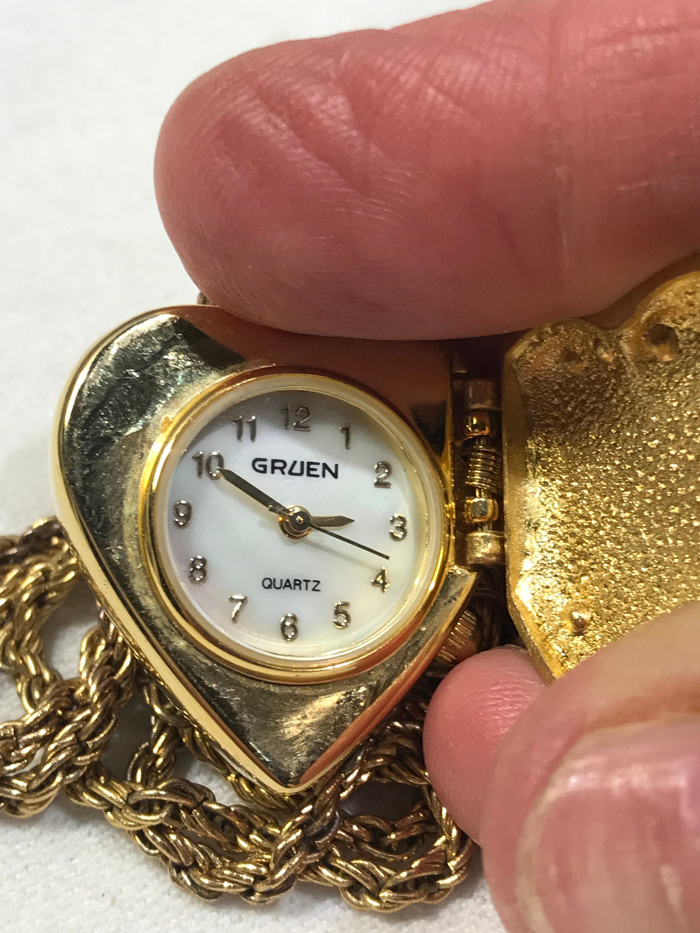 Gold heart watch necklace locket Gruen ladies pocket watch Etsy