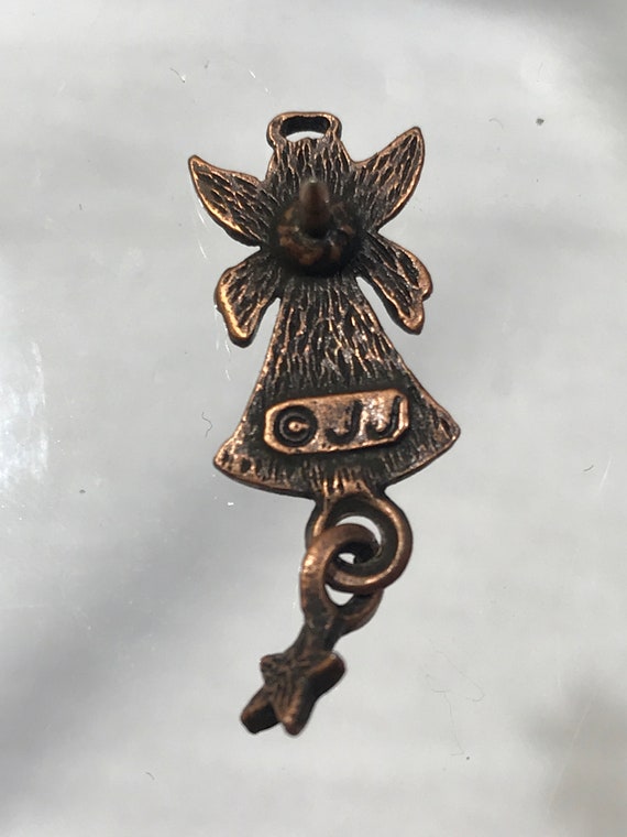 Angel pin, vintage tiny angel pin, small copper o… - image 3