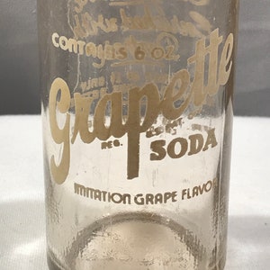 Grapette soda bottle, 6 oz vintage bottle, collectible clear glass with white print
