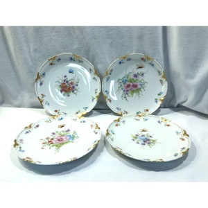 Haviland France Limoges サラダプレートセット、7.5インチプレート、ゴールドトリム、花柄、4ピースセット