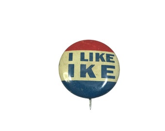"1950er Jahre Eisenhower Wahlkampfknopf, ""I Like Ike"" Anstecker, Allied Drucken, 0,75 ""Vintage Wahlkampfbutton Souvenir."