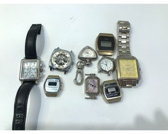 Vintage watch lot, 9 nonworking watches, Timex, Geneva, Power to the People, Time, Sanyo