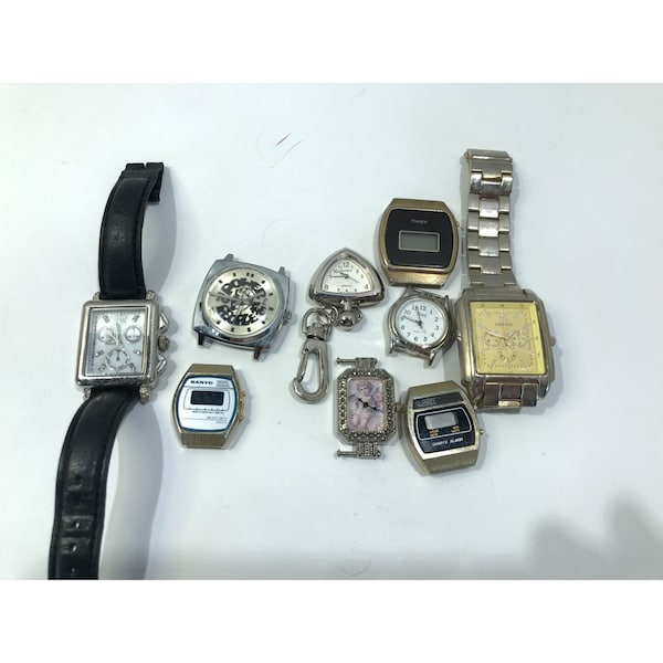 Vintage watch lot, 9 nonworking watches, Timex, Geneva, Power to the People, Time, Sanyo