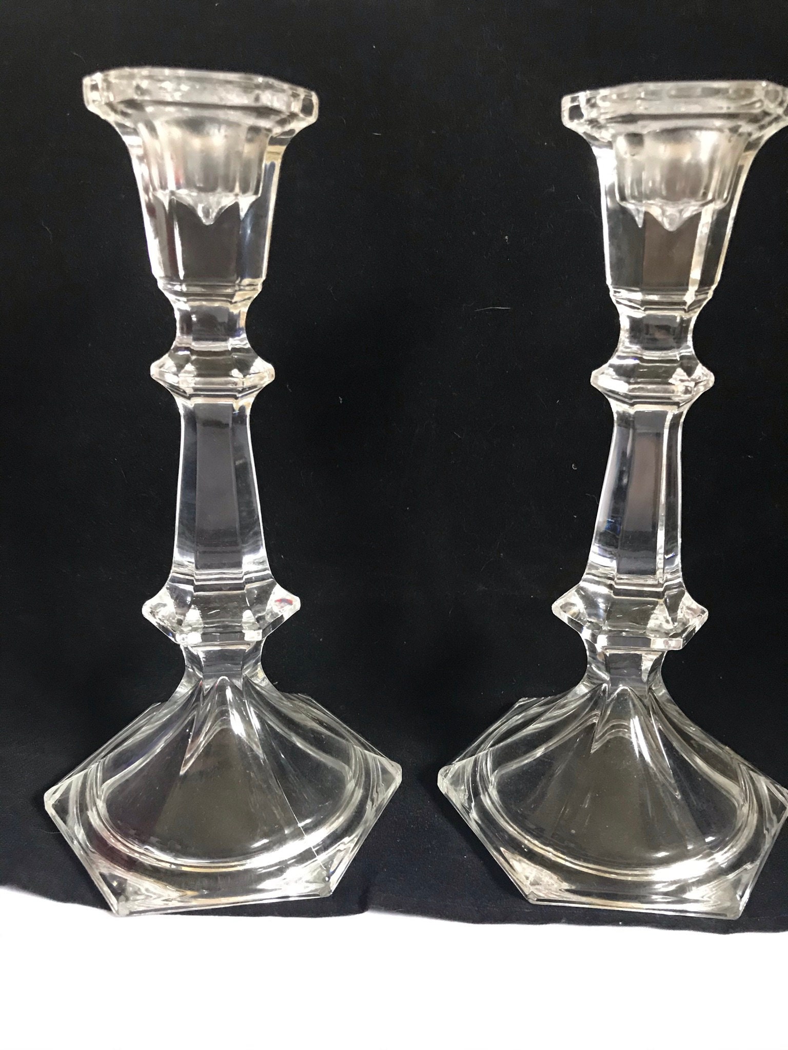 Glass candlesticks pair vintage candlesticks clear glass Etsy