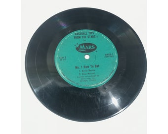 Vintage 33 1/3 vinyl record, Baseball Tips from the Stars by Mars, 1962 by Sonic Arts, Inc. 6.75"