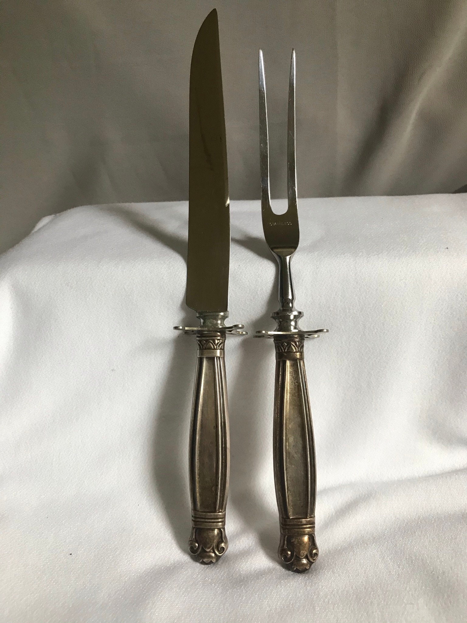 Vintage Reed & Barton Sterling Silver Roast Carving Fork/Knife/Sharpener  Set - 3 Piece Set