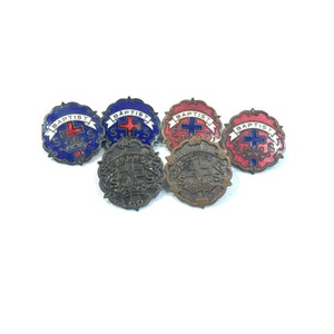 Antique lapel pins, large lot vintage Baptist SS pins, cross & crown metal and enamel pin lot, 6 pcs