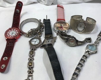 Vintage watch lot, old watches, ladies mens watch lot, Strada, Brighton, Elements, Geneva, Troica, analog, 8 non working