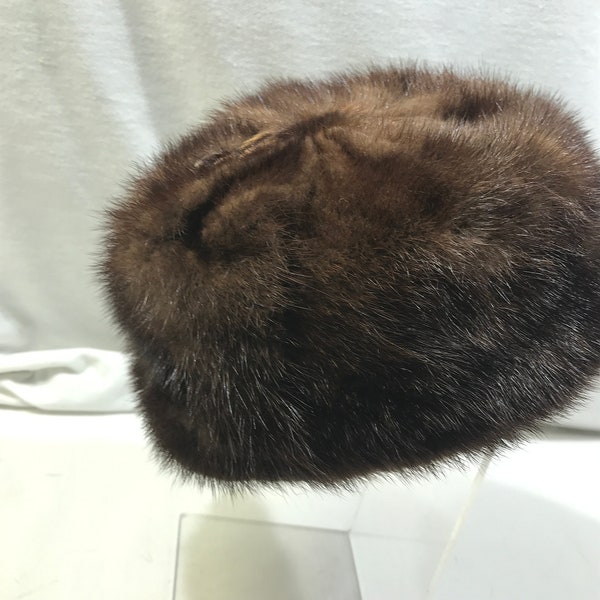 Amrose New York fur hat, brown mink fur, vintage retro winter hat