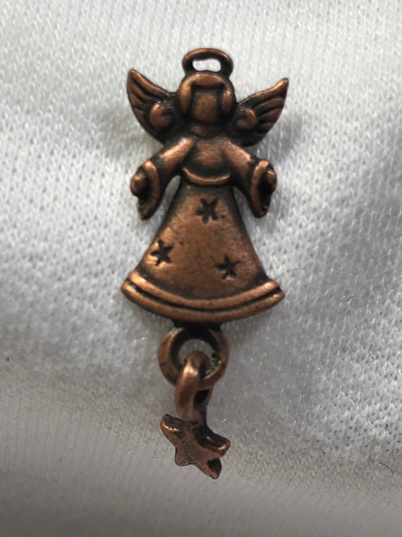Angel pin, vintage tiny angel pin, small copper o… - image 2