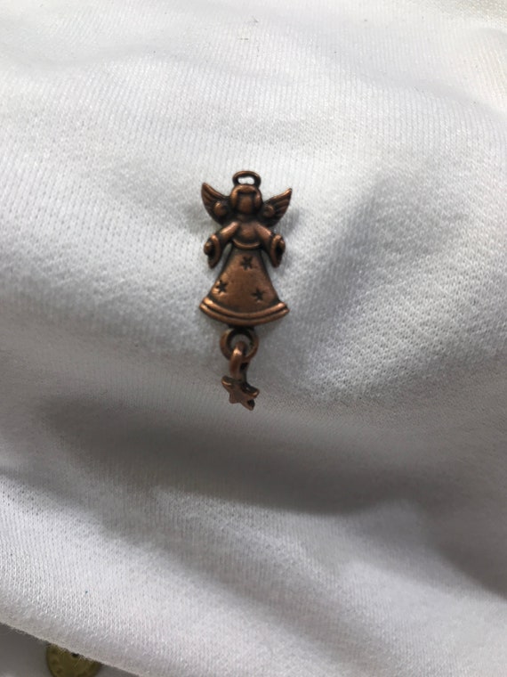 Angel pin, vintage tiny angel pin, small copper o… - image 1