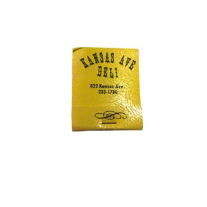 Vintage matchbook, Kansas Ave Deli College Hill Deli, yellow match book cover