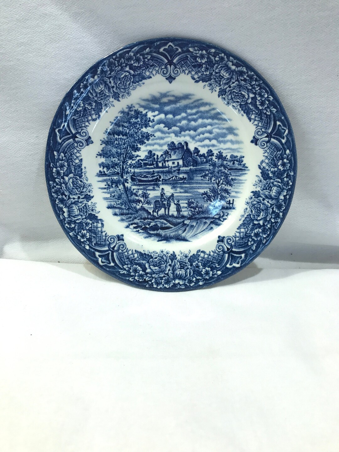 Vintage WH Grindley Homeland Plate: Blue Transferware