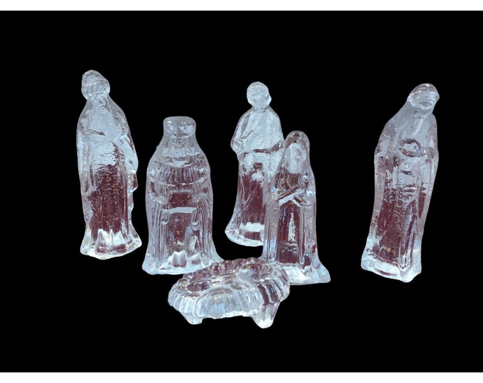 Crystal Glass Nativity Set, 6 Piece Sculptured Nativity Figures, Baby