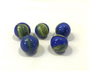 Blaues und gelbes Glas Paul Bunyon Shooter Murmel Set von 5 Glasmurmeln, 1 "groß