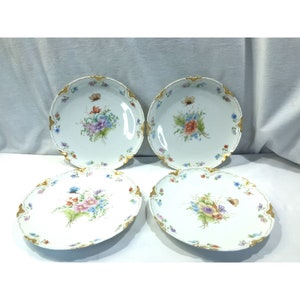 Haviland France Limoges サラダプレートセット、7.5インチプレート、ゴールドトリム、花柄、4ピースセット