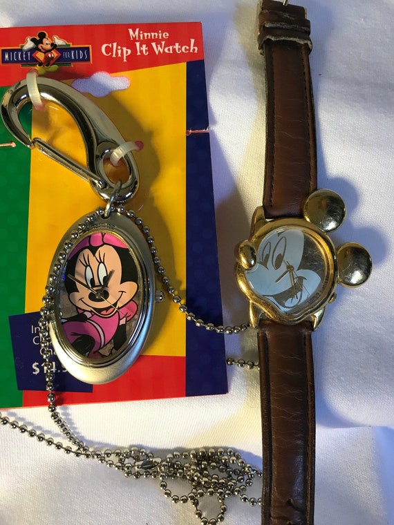 Disney watch lot, Minnie clip on NIB, Mickey colle