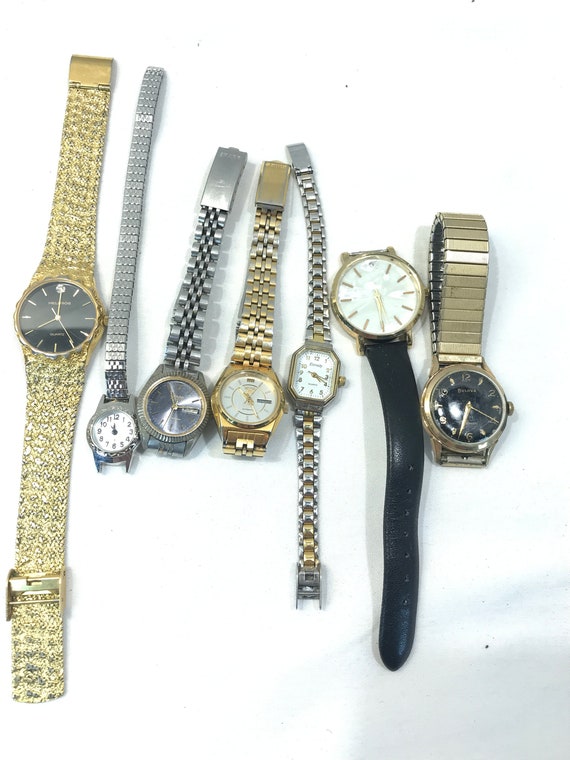 Vintage Watch Lot 7 Nonworking Analog Watches Bulova Seiko