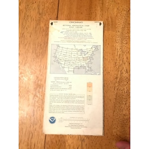 carte aéronautique en coupe vintage, carte des pilotes de Cincinnati 1989, 59 x 20,5 po