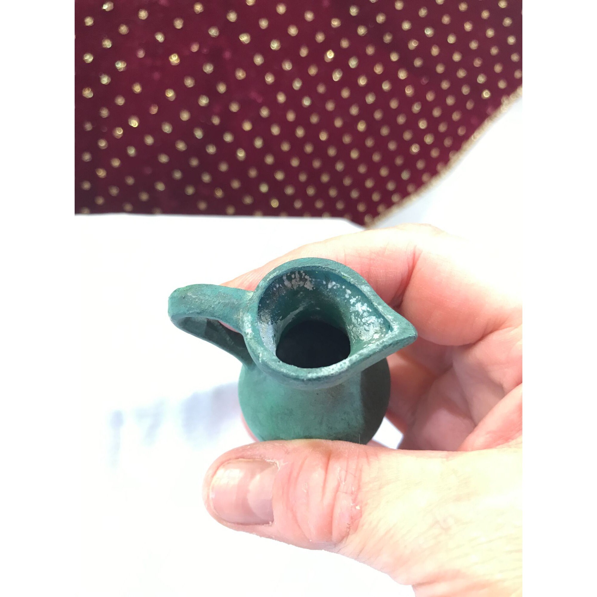 Antique Roman Bronze Small Pitcher, Chi Rho Alpha Omega  Vintage Rome Mini Bronze Pitcher Catacombs Callisto Chi Rho Alpha Omega Souvenir main image 0