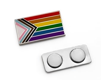 Progress Rainbow Pride Flag LGBTQIA+ Enamel Lapel Pin with Magnetic Backing for jacket, backpack, memorial, clothes, bag, shirt