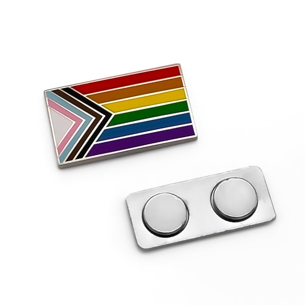 Progress Rainbow Pride Flag LGBTQIA+ Enamel Lapel Pin with Magnetic Backing for jacket, backpack, memorial, clothes, bag, shirt