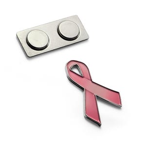 Breast Cancer Awareness Pink Ribbon Pin Badge Brooch with Magnetic Backing for jacket, backpack, memorial, clothes, bag, shirt