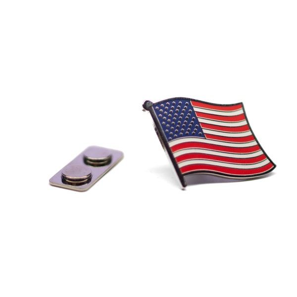 Extra Large American USA Flag Enamel Lapel Pin with Magnetic Backing for jacket, backpack, clothes, bag