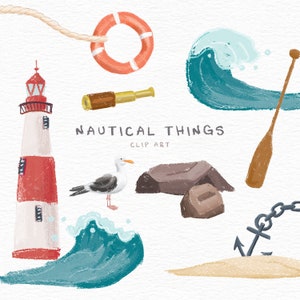Nautical things Clip Art - clip art for nautical or coastal party, baby shower clip art, clipart for kids birthday invitations