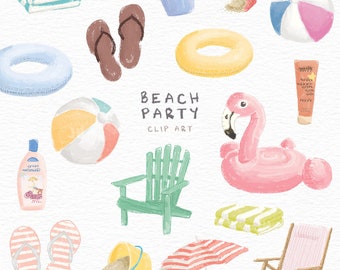Beach Party, set of 32 clip art files, Instant downloadable clipart files, bright and exciting beach themed images for cards or stationery