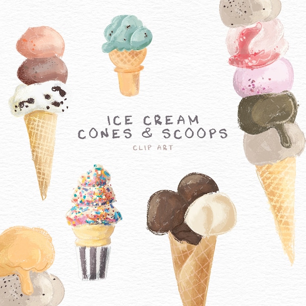 Ice Cream Cones and Scoops Clip Art - clip art for ice cream party, baby shower clip art, clipart for kids birthday invitations