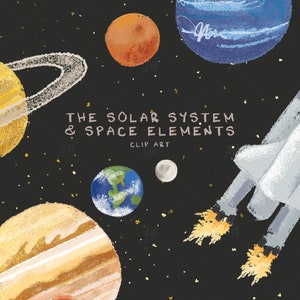 Zonnestelsel illustraties, 18 afbeeldingen, Instant downloadbare clipart-bestanden, kinderillustraties, digitale download, elementen van de ruimte met astronaut