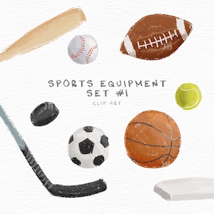 Sport Equipment Set Nummer 1, Hockey, Tennis, Fußball, Fußball, Golf, Basketball, Baseball, Clipart-Dateien, Sport für Kinder
