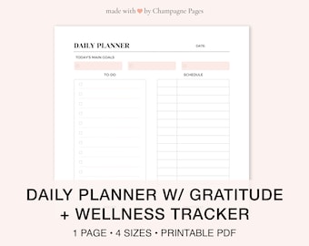 Daily Planner Printable, Wellness Tracker, Gratitude, Goals (PDF)