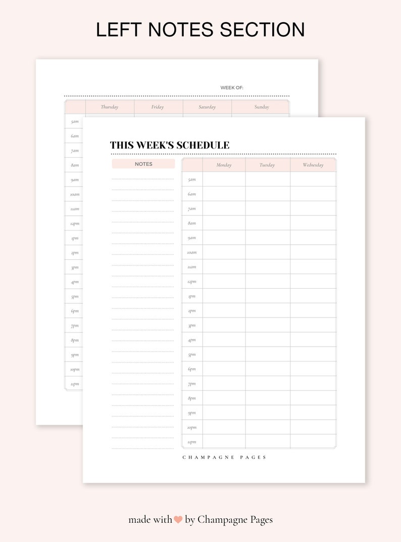 Blush Weekly Schedule Planner – Printable Hourly Agenda (PDF) - Etsy