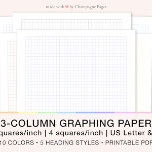 3 Column Graphing Paper Templates -  5x5, 4x4 Quad Ruled Grid Paper Pastel Templates, GoodNotes Template | US Letter, A4 | Printable PDF