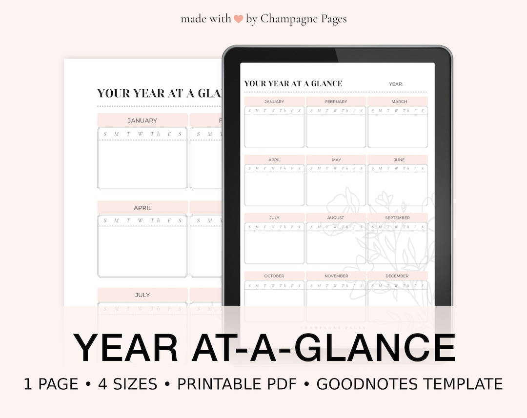 Printable Undated Year at A Glance, Blank Yearly Overview, Printable ...
