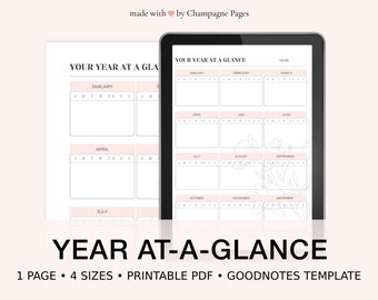 Printable Undated Year At A Glance, GoodNotes Planner (PDF)