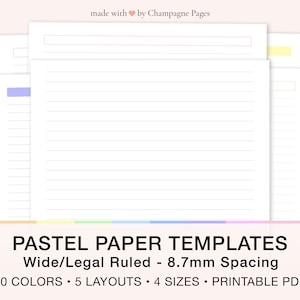 Printable Paper Templates - Legal Ruled | Wide Ruled, 8.7 mm Spacing Lined Paper Sheets, GoodNotes template | A5/A4/Letter/Half Letter