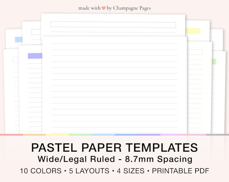 Printable Paper Templates Legal Ruled Wide Ruled, 8.7 Mm Spacing Lined
