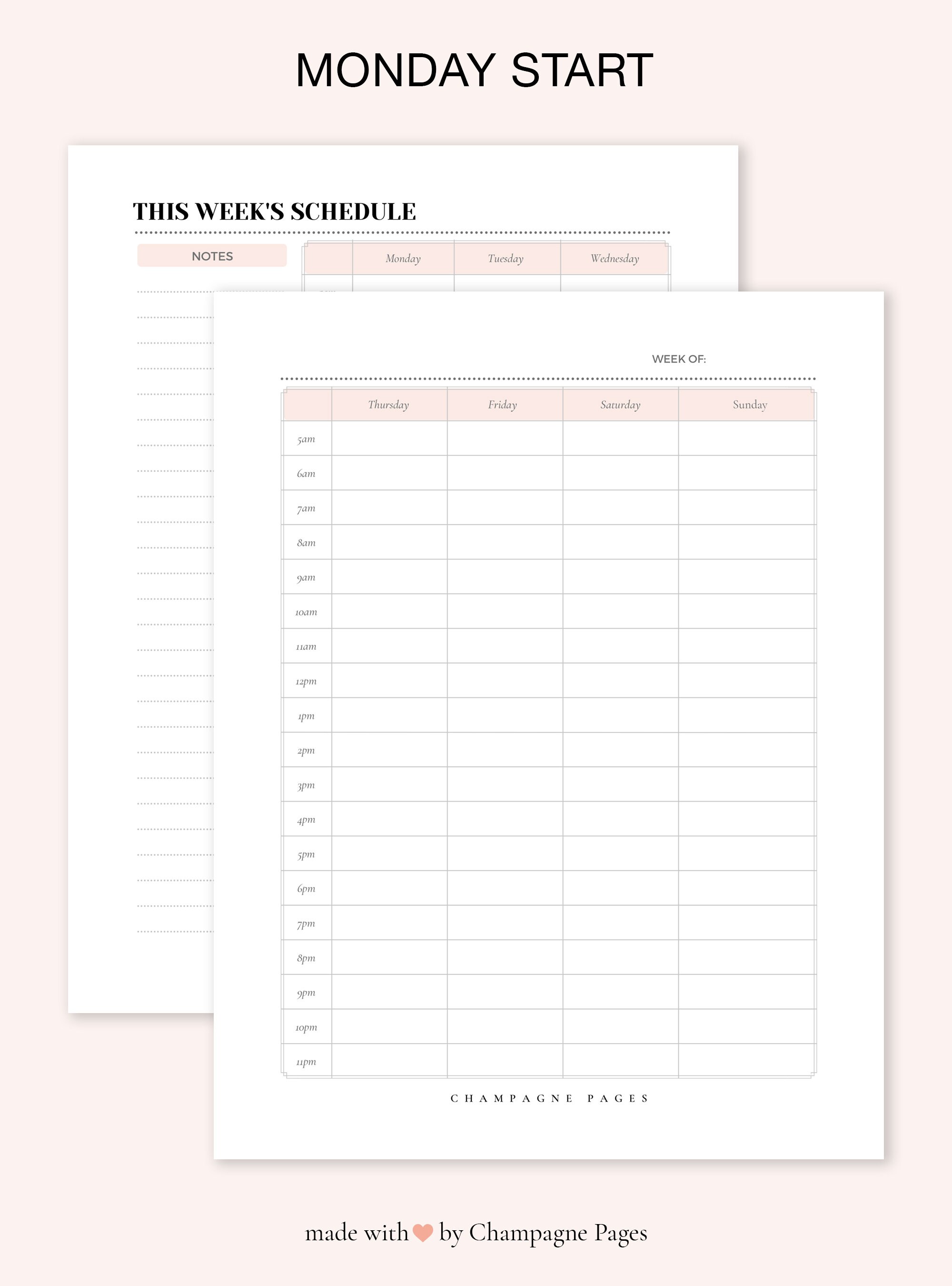 Blush Weekly Schedule Planner – Printable Hourly Agenda (PDF) - Etsy