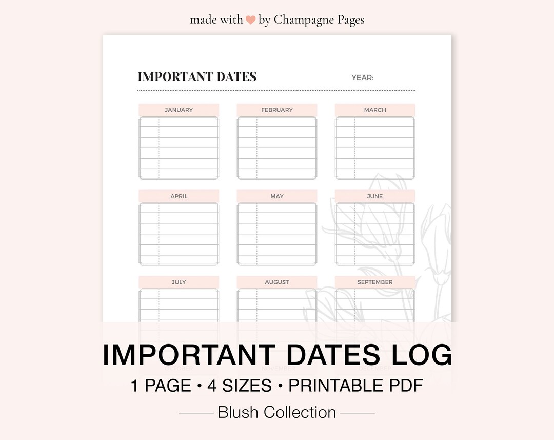 Important Dates Log, Yearly Event Tracker, Goodnotes Template ...